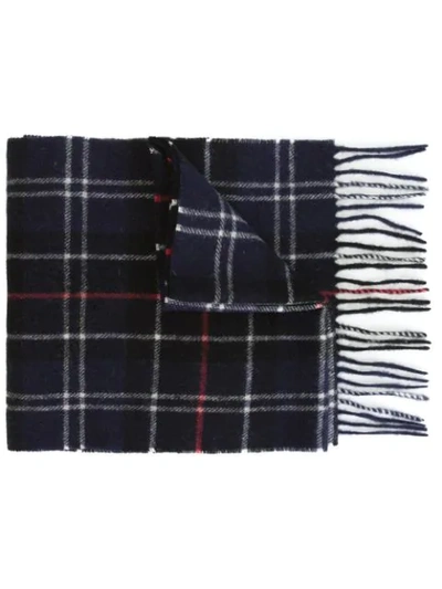 Barbour Wool Scarf With Check Motif In Blue