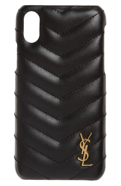 Saint Laurent Monogramme Iphone Xs Shiny Calfskin Phone Case, Black In Noir