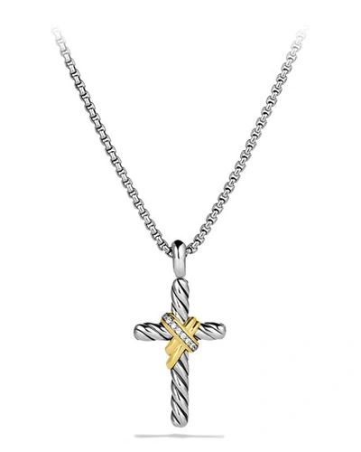 David Yurman Women's Cable Collectibles X Crossover Cross With Diamonds & 14k Yellow Gold On Chain In Silver Gold