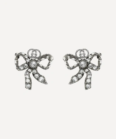 Gucci Silver-tone Crystal Bow Stud Earrings
