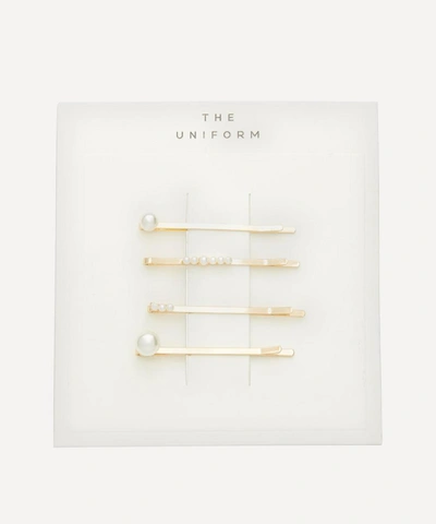 The Uniform Faux Pearl Hair Slides Set Of Four In Gold