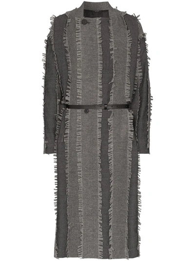 Issey Miyake Paneled Tassel Trench Coat In Grey