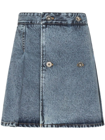 Matthew Adams Dolan Double-breasted Pleated Mini Skirt In Blue