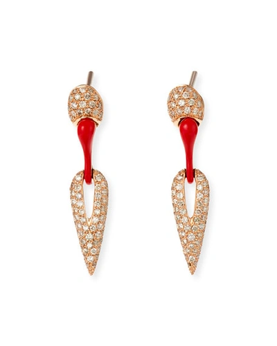 Etho Maria 18k Pink Gold Red Ceramic Brown Diamond Spike Earrings