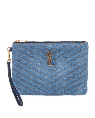 Saint Laurent Monogramme Denim Pouch Wallet In Blue