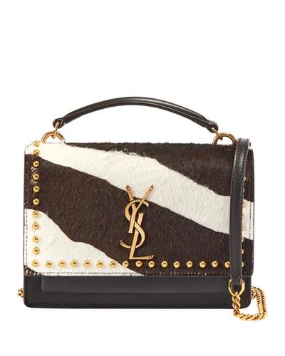 Saint Laurent Sunset Zebra-print Pony Hair Wallet On Chain In Black Pattern