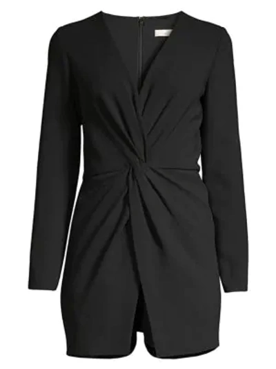 Shoshanna Naeva Long-sleeve Stretch Crepe Twist-front Playsuit In Jet