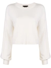 Alice And Olivia Ansley Blouson-sleeve Cropped Pullover Sweater In Off White