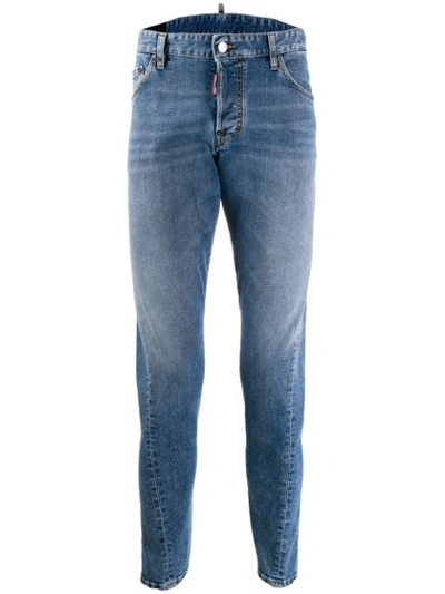 Dsquared2 Logo Patch Tapered Jeans In Blue