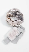 Jocelyn Knit Rabbit Fur Cowl & Rabbit-fur Trim Fingerless Mittens In Neutral
