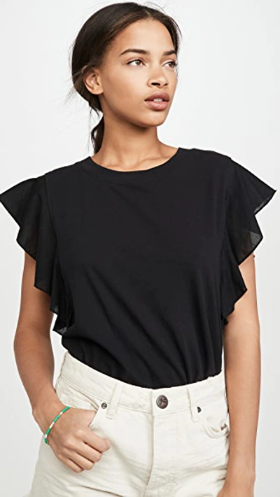 Atm Anthony Thomas Melillo Mixed-media Flutter-sleeve Top In Black