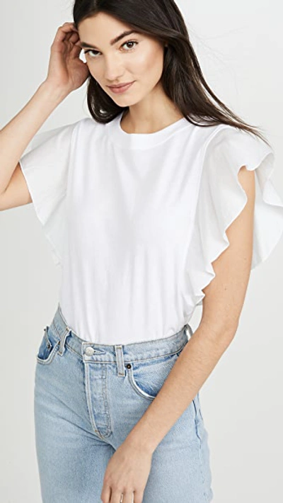 Atm Anthony Thomas Melillo Women's Mixed Media Fluted-sleeve Tee In White