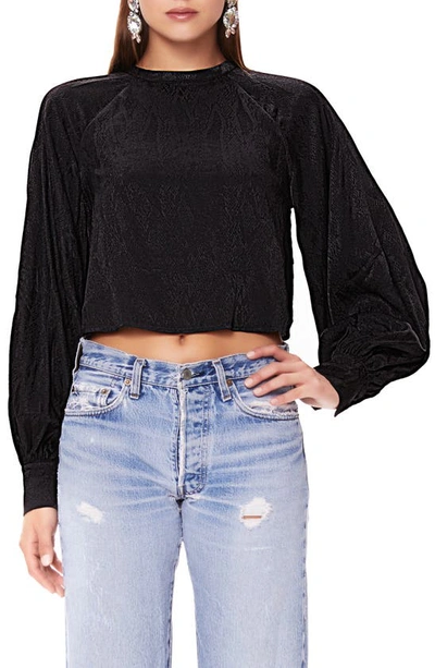 Afrm Olivia Balloon-sleeve Cropped Top In Noir