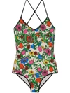 Gucci Pop Flora Print One-piece Swimsuit In Ivory/ Pink Printed