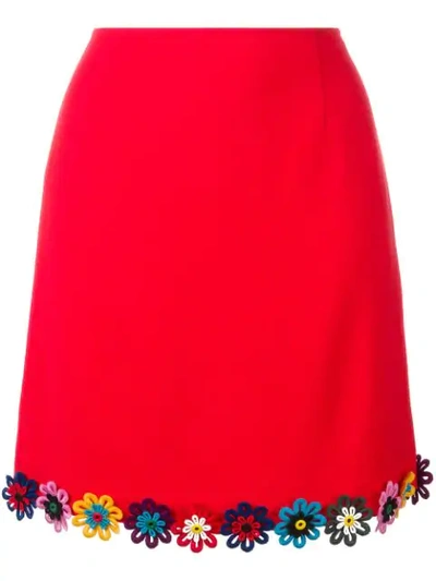 Mary Katrantzou Clovis Floral-appliquéd Wool-crepe Mini Skirt In Red