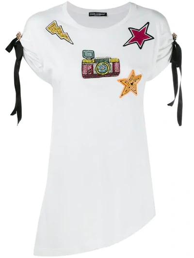 Dolce & Gabbana T-shirt With Embellished Patch In Bianco Ottico