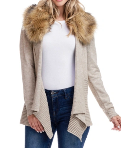 Fever Detachable Faux Fur Collar Sweater In Oatmeal
