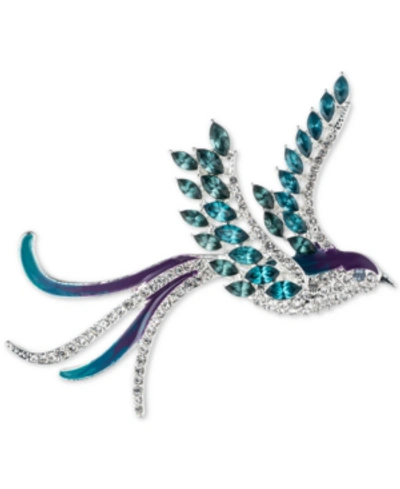 Anne Klein Gold-tone Crystal Bird Pin, Created For Macy's In Blue