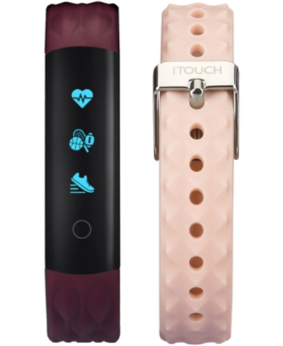 Itouch Women's Slim Interchangeable Burgundy & Blush Silicone Straps Activity Tracker 13x39mm In Blush & Burgundy Straps