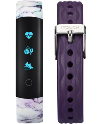 Itouch Women's Slim Interchangeable White Printed & Purple Silicone Straps Activity Tracker 13x39mm In White Printed & Purple Straps