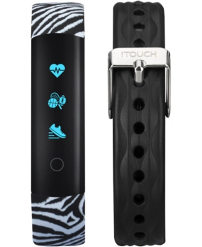 Itouch Women's Slim Interchangeable Black & Zebra Silicone Straps Activity Tracker 13x39mm In Zebra Print & Black Straps