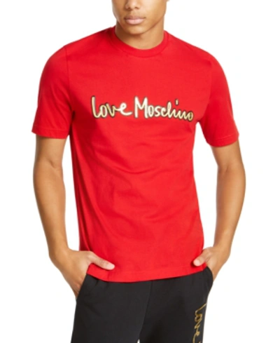 Love Moschino Men's Script Metallic 3d Logo Graphic T-shirt In Red