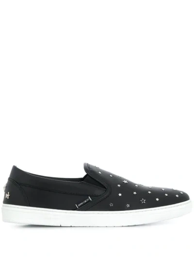 Jimmy Choo Grove Black Leather Slip-on Trainers With Studs