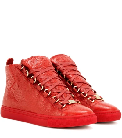 Balenciaga Arena High-top Leather Sneakers Rouge Groseille |
