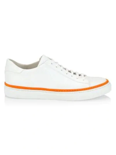 Saks Fifth Avenue Collection Neon Stripe Leather Sneakers In White Orange