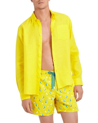 Vilebrequin Men's Caroubis Linen Button-down Shirt In Yellow