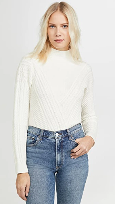 Club Monaco Cable Front Mock Neck Sweater In Off White