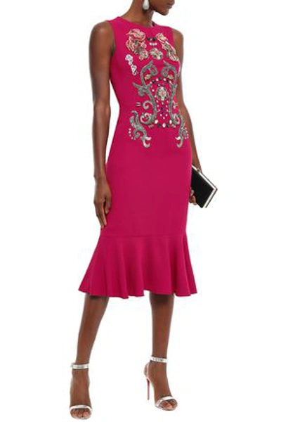 Dolce & Gabbana Fluted Embellished Crepe Midi Dress In Magenta