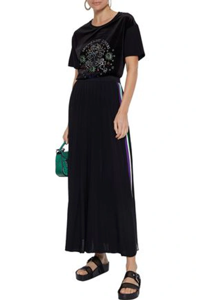 Sandro Pleated Stretch-knit Maxi Skirt In Black