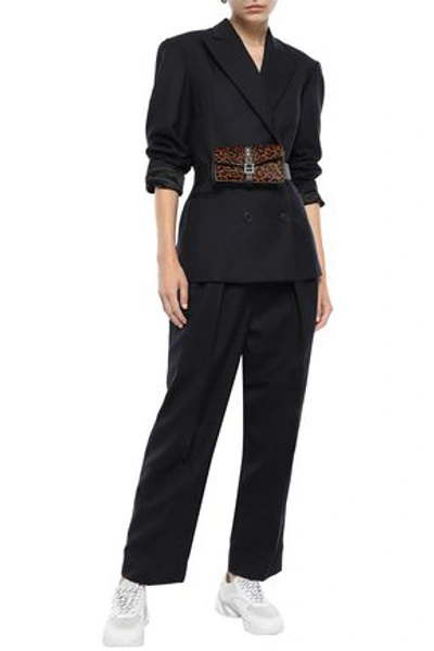 Sandro Loes Belted Cotton-blend Straight-leg Pants In Midnight Blue