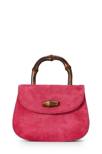 Pre-owned Gucci Pink Suede Bamboo Bag Mini