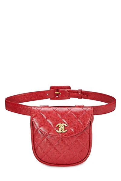 Pre-owned Chanel Red Quilted Caviar Belt Bag 30