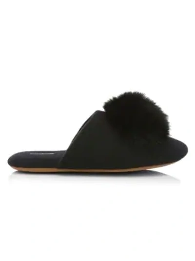 Minnie Rose Fox Fur Pom-pom Cashmere Slippers In Black