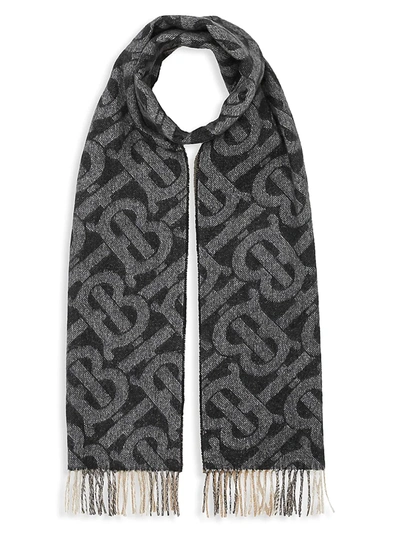 Burberry Reversible Check And Monogram Cashmere Scarf In Grey