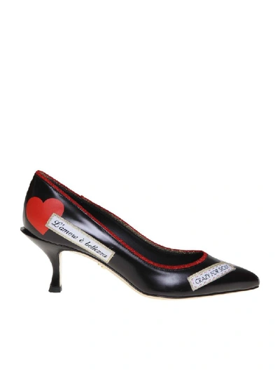 Dolce & Gabbana Dg Love Logo Print Décolleté Shiny Leather Black Woman