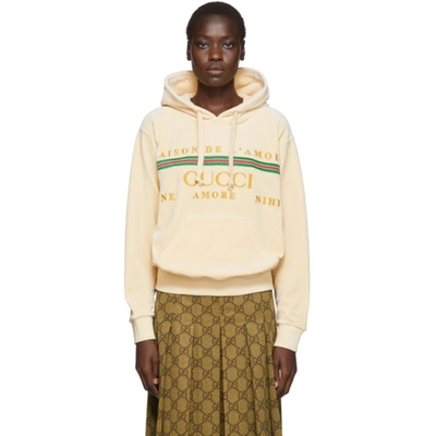 Gucci Oversized Embroidered Cotton-blend Velour Hoodie In 9300 Beige