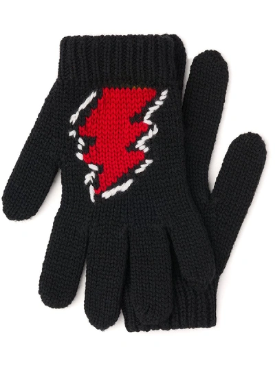 Prada Thunderbolt Cable Knit Gloves In Black