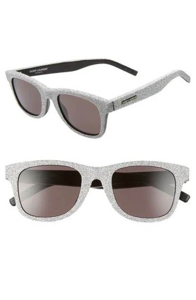 Saint Laurent Square-frame Glittered Acetate And Leather Sunglasses In Shiny Black/ Glitter Silver