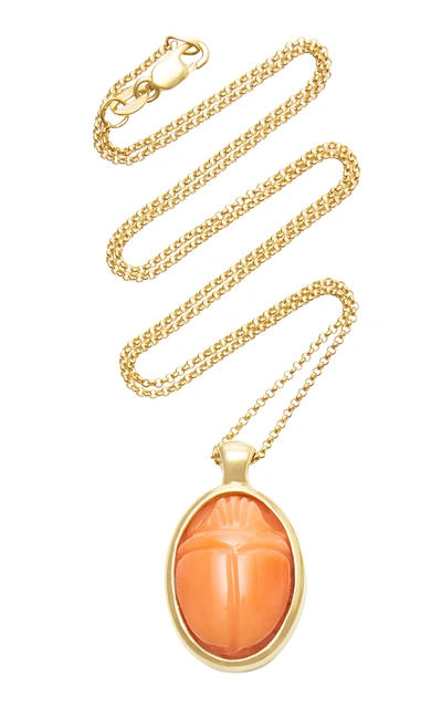 Pamela Love Women's One Of A Kind 18k Gold And Coral Scarab Necklace In Pink