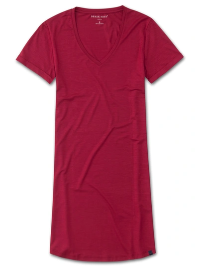 Derek Rose Women's V-neck Sleep T-shirt Lara Micro Modal Stretch Crimson