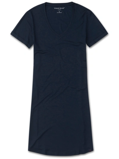 Derek Rose Women's V-neck Sleep T-shirt Lara Micro Modal Stretch Navy