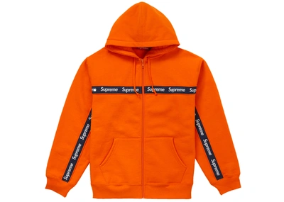 Pre-owned Supreme  Text Stripe Zip Up Hooded Sweatshirt Orange