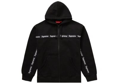 Pre-owned Supreme  Text Stripe Zip Up Hooded Sweatshirt Black