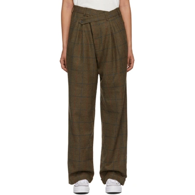 R13 Triple Pleat Crossover Trousers In Green Multi