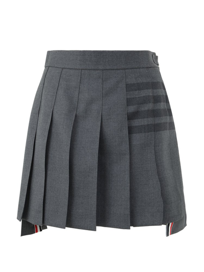 Thom Browne 4-bar Pleated Flannel Mini Skirt In 035 Med Grey