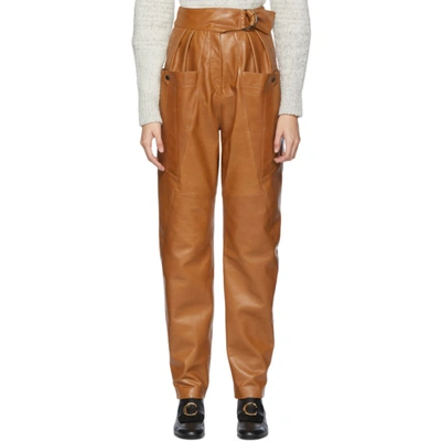 Isabel Marant Brown Leather Ferris Trousers In 23nl Natura